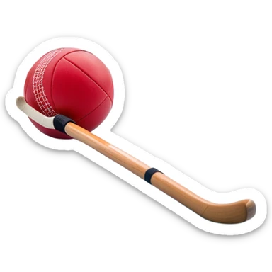 A red ball and hockey stick resting on an ice rink, with the goalposts and clear markings in the background. The scene captures the unique nature of field hockey with a ball on ice, emphasizing the speed and precision of the sport in a cold, competitive atmosphere. sticker