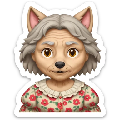 The big bad wolf is wearing Grandma's clothes, yet its face still looks like a wolf's. sticker