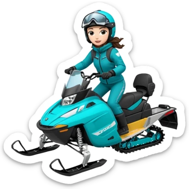 Can you create an emoji of a brunette girl on a teal polaris khaos 850 155 snowmobile doing a wheelie sticker