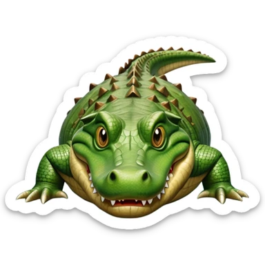 cinematic-crocodile-realistic-full-body-on all fours-emoji,-massive-scaled-body-partially-submerged-in-shallow-water,-head-tilted-dramatically,-rough-green-and-brown-hide-textured-with-deep-ridges,-simplified-yet-realistic-focused-features, head held high sticker