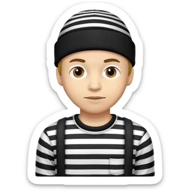 A robber. Wearing a black and white striped shirt, wears a black and black beanie sticker