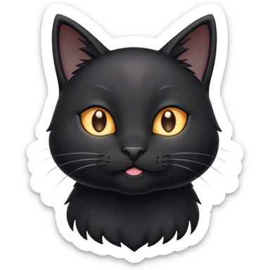 Cinematic Cute Black Cat Portrait Emoji, Head tilted playfully and inquisitively, sleek black fur with subtle hints of deep gray, Simplified yet adorable features, highly detailed, glowing with a warm, friendly glow, high shine, curious and affectionate, stylized with a touch of whimsy, bright and alert, soft glowing outline, capturing the essence of a mischievous yet loving kitten, so endearing it feels like it could pounce out of the screen and play! sticker