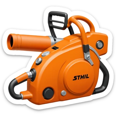 Motorsäge vom STIHL mit grauem Gehäuse, orangenem Deckel und schwarzen Griffen sticker