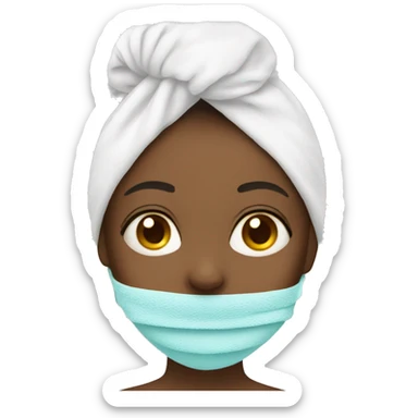 Girl with towel on her head and treatment mask on her face sticker