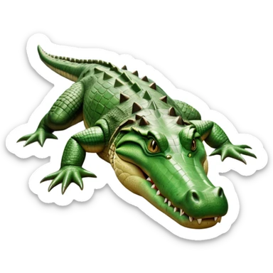 cinematic-crocodile-realistic-full-body-on all fours-emoji,-massive-scaled-body-partially-submerged-in-shallow-water,-head-tilted-dramatically,-rough-green-and-brown-hide-textured-with-deep-ridges,-simplified-yet-realistic-focused-features, head held high sticker