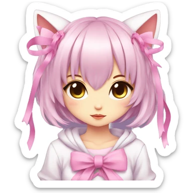Edgy Kawaii Cute Cool Beautiful Elegant Pretty Pastel Anime Catgirl with ribbons sticker