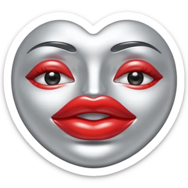A seductive pair of slightly parted lips emoji made of liquid silver chrome, smooth glossy metallic surface, soft sensual curves, subtle reflections, luxury sexy aesthetic, minimal iOS emoji style, centered composition, clean white background, soft studio lighting, no text sticker