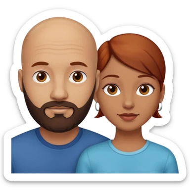 Couple. A bald man with dark brown beard and a girl with light skin. She is a redhead and has dark yellow brown auburn hair. Different skincolor. She has very light skin. sticker