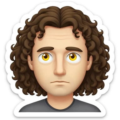 A man with sleppy eyes that are yellow with long to the neck curly brunnete hair who is a lil bit angry sticker