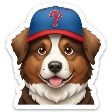Bernie’s mountain dog wearing a Phillies baseball hat sticker