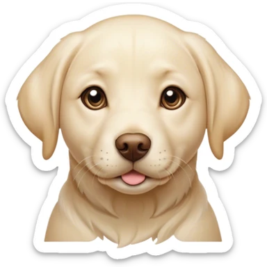 Cinematic Cute Cream Labrador Portrait Emoji, Head tilted playfully and inquisitively, featuring a silky cream Fur with a gentle sheen, round, sparkling warm eyes filled with curiosity, Simplified yet irresistibly adorable features, highly detailed, glowing with a warm, friendly glow, high shine, affectionate and spirited, stylized with a touch of whimsy, bright and endearing, soft glowing outline, capturing the essence of a mischievous yet loving companion, so playful it feels like it could dash out of the screen and into your arms! sticker