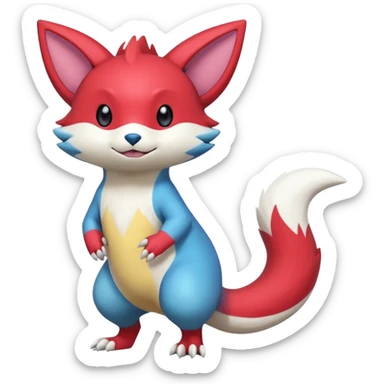 Colorful Painted Asian Cartoony Anime-styled Sneasel-Buizel-Zangoose-hybrid-fusion, full body sticker