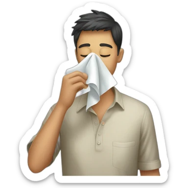 person sniffing cloth sticker