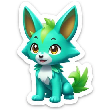 Cute Colorful Shiny Chibi Lime-Green Fakémon-Wolf-Pokémon Full Body sticker