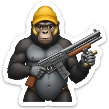 A mean gorilla holding a big gun sticker