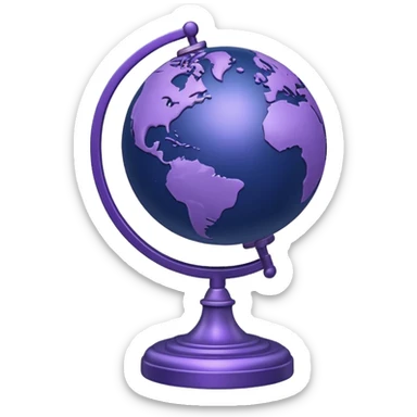 Realistic globe on a stand in muted purple tones with dark blue sticker