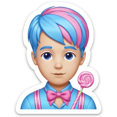 candy boy from candyland blue pink mixed candy hair with ribbon and  sticker