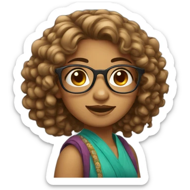 Indian girl wearing specs fair complexion with moderately curly hair sticker