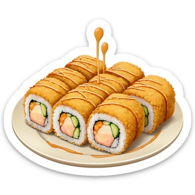 Plate of deep fried California roll with spicy mayo  sticker