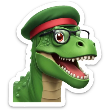 Mad Green Trex wearing red beret and eyeglasses  sticker