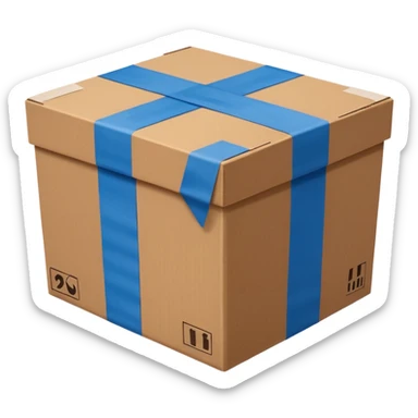 brown cardboard box with only two wide blue tape strips in H-shape on the lid, no other markings, slightly from above sticker