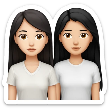Dos mujeres juntas que una sea de color trigueña y de color blanca, cabello largo negro sea la de piel blanca y la de piel trigueña cabello castaño raya en medio, tengan polo blanco sticker
