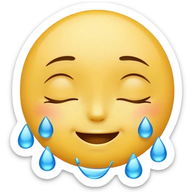 Yellow round emoji with closed eyes and a gentle smile—two wide, bright blue tears flow from under each eye. sticker