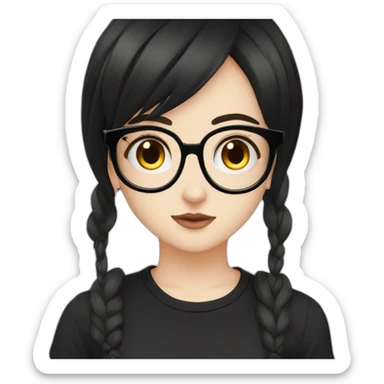 Anime+Bella+Goth-girl-dark-hair-with-glasses-black-tshirt+perfectly-centered sticker