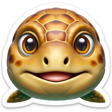 Cinematic Comical Sea Turtle Portrait Emoji, Head tilted dramatically with an exaggeratedly amused expression, featuring a boldly patterned, domed shell and wide, comically expressive eyes full of playful disbelief, Simplified yet hilariously expressive features, highly detailed, glowing with a slightly sassy oceanic glow, high shine, dramatic yet playful, stylized with an air of cheeky marine mischief, soft glowing outline, capturing the essence of a meme-worthy sea turtle that looks ready to glide its way into viral fame! sticker