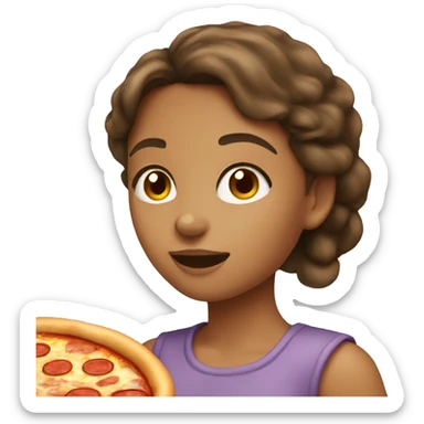 Girl with brown hair and tan skin eating pizza sticker