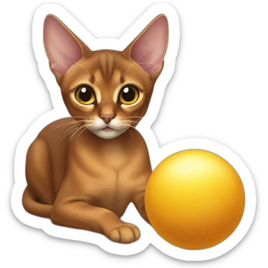 Abyssinian cat play with a small fur ball sticker