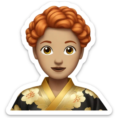 Red hair woman, wearing a black gold kimono sticker