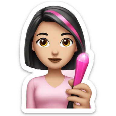 White Girl hand pink nails holding pink wand with black hair and brown eyes sticker