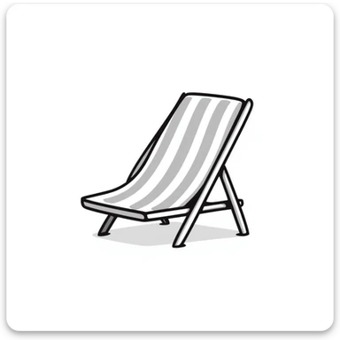 A beach lounge chair/deck chair in pastel colors (dd9fb0, ffc6d3, a3bfc9, c4bee2, f1b091), hand-drawn doodle style sticker