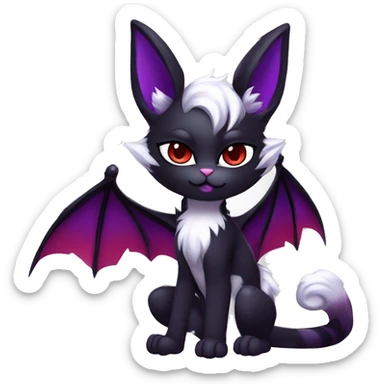 Anthro-Cute-Edgy-Vampiric-Batty-Cat-Black-Purple-Red-White-Contrast-Colors-Fantasy-Fur-Sona-Chibi-Shiny-Fakémon-Hybrid with horns full body sticker