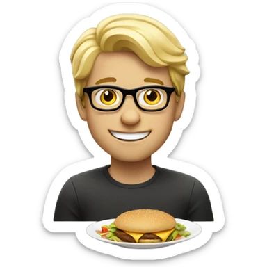 blond young guy with glasses eating mc Donald’s sticker