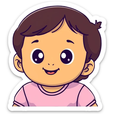 face of smiling baby girl with big eyes, medium skin tone, and dark hair sticker
