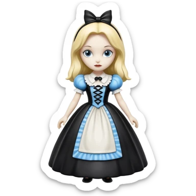 Isolated, detailed illustration of the most incredibly realistic, goth style disney character Alice in wonderland 
figurine imaginable, toy style. sticker