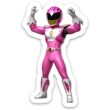 A pink Power Ranger with the arms up gestures don't know sticker