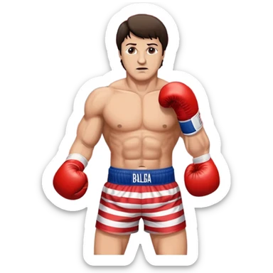 Rocky Balboa boxer in fighting stance with boxing gloves and American flag shorts sticker