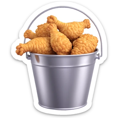 fried chicken in a silver steel bucket, slightly angled side perspective sticker