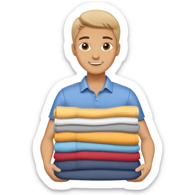 person folding clothes, neat stack of shirts, cheerful and tidy sticker