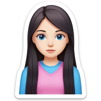 a white girl with straight dark long hair and wear pink and blue cute outfits sticker