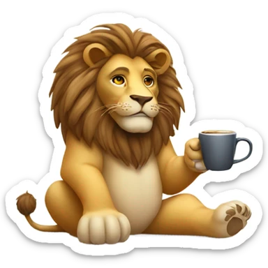 A lion drinking a coffee sticker