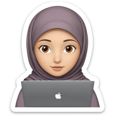 A girl with a gray hijab and hazel eyes is holding a MateBook laptop. sticker