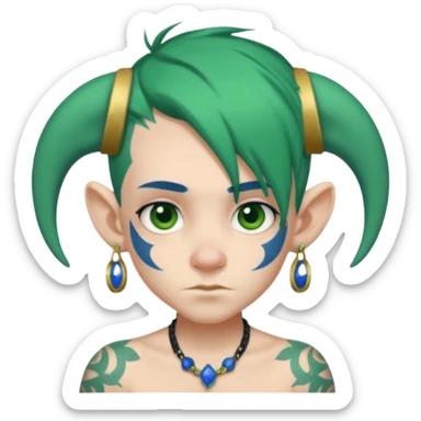 green haired heavy blue tattooed big head accessory big nose mid size ear young sticker