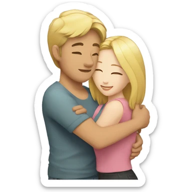 hug to blonde woman and light skin asian man sticker