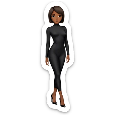 Victoria Beckham with short dark brown bob haircut, black bodysuit wearing black heels sticker