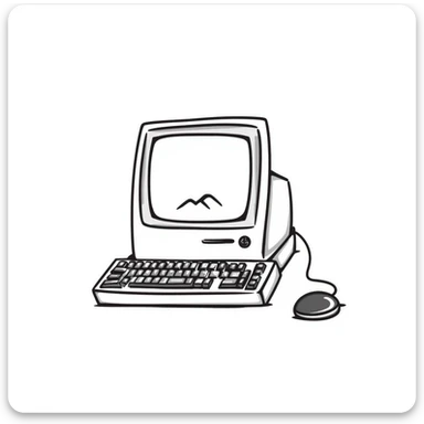 Pixel art style old Macintosh computer, simple monochrome linework sticker