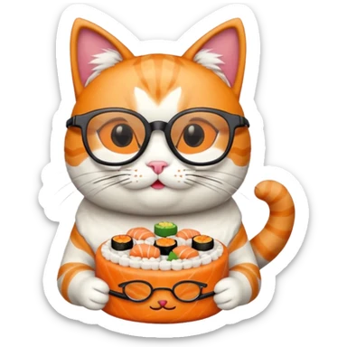 cat with cool square shaped glasses eating a birthday cake made out of sushi sticker